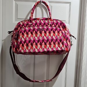 Vera Bradley Pink and Red Travel Bag with Geometric Pattern